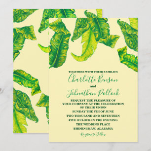 Invitation Mariage Tropical Élégant Feuilles de Tropicana Or