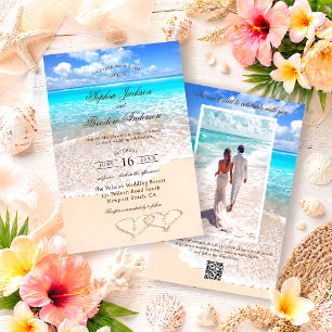 Invitation Mariage Tropical Élégant sur une Plage d'Océan Ble