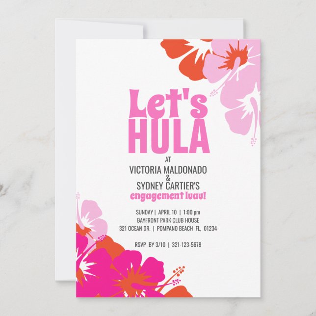 Invitation mariage tropical ENGAGEMENT DOUCHE rose orange lua (Devant)