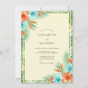 Invitation Mariage Tropical Eucalyptus Corail Cyan
