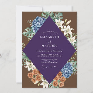 Invitation Mariage Tropical Eucalyptus Violet Marron