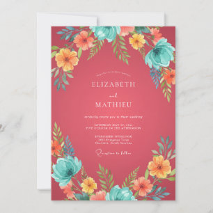 Invitation Mariage Tropical Fantaisiste Rose Corail