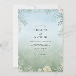 Invitation Mariage Tropical Feuillu Mousse de Mer