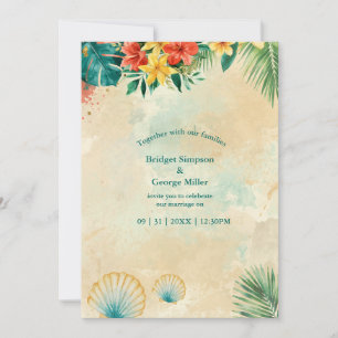 Invitation Mariage tropical floral Hawaï aquarelle coquillage