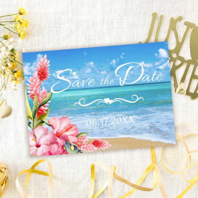 Invitation Mariage Tropical Floral sur la Plage, Sauvegarder  (Créateur téléchargé)