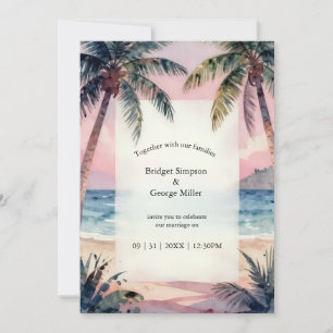 Invitation Mariage tropical Hawaï Plage Palmiers Coucher de s