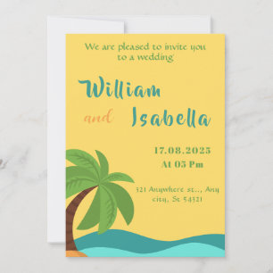 Invitation Mariage tropical, Jaune de plage, palmier