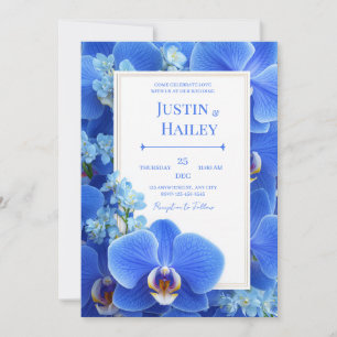 Invitation Mariage Tropical Moderne Orchidée Bleu Royal