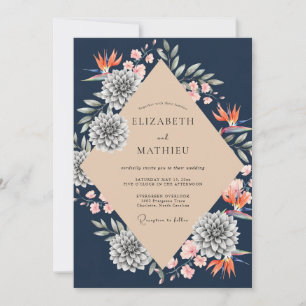 Invitation Mariage Tropical Navy Protéa Eucalyptus