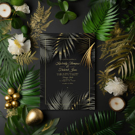 Invitation Mariage Tropical Noir et Or