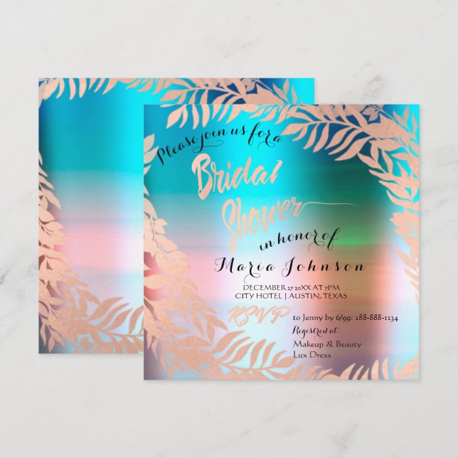 Invitation Mariage Tropical Océan Ombré Rose Doré (Devant / Derrière)