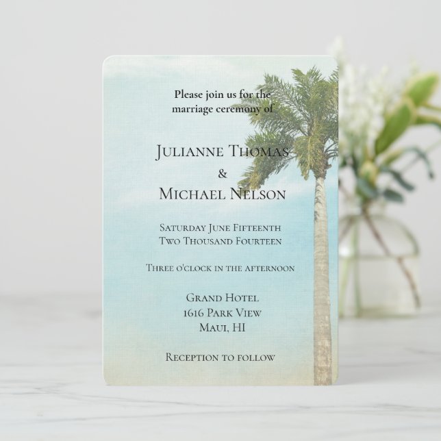 Invitation Mariage Tropical Palm Tree (Debout devant)
