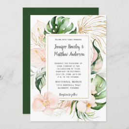 Invitation Mariage Tropical Pink Floral Gold Frame