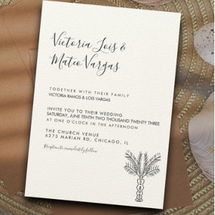 Invitation Mariage Tropical Simple avec Palmier Dessiné à la