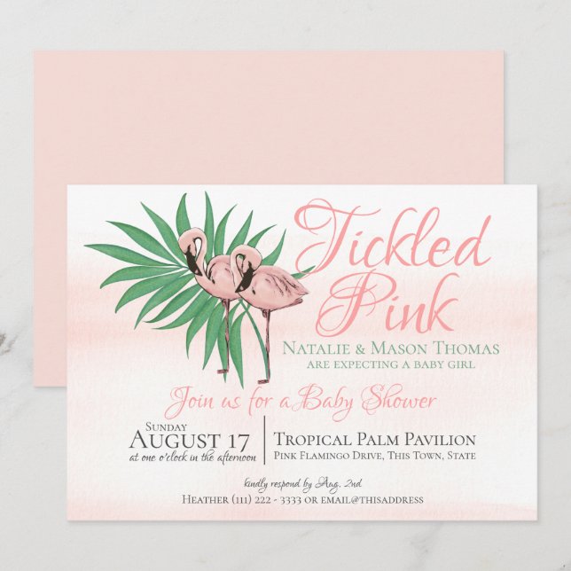 Invitation Mariage tropical sur la plage aux flamants roses (Devant / Derrière)
