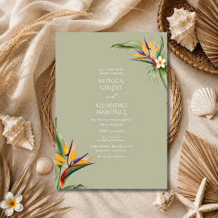 Invitation Mariage Tropical sur la Plage avec l'Oiseau de Par