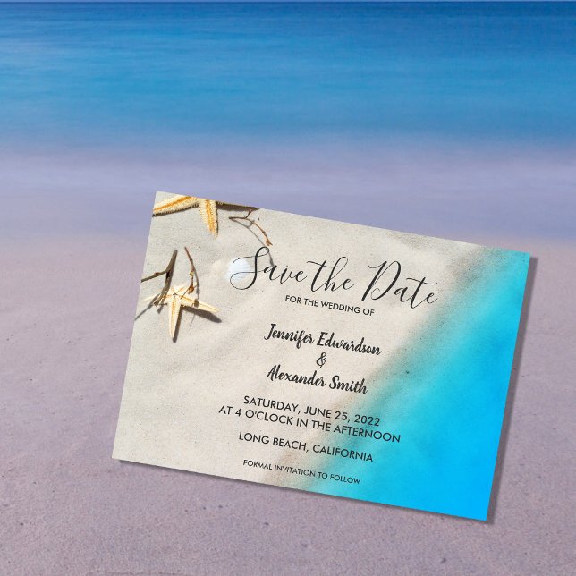 Invitation Mariage tropical sur la plage de l'océan Enregistr (Tropical ocean beach wedding Save the Date card.)