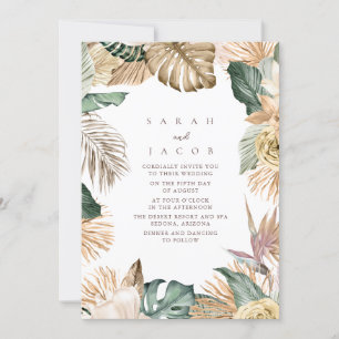 Invitation Mariage Tropical sur la Plage de Vert et d'Or