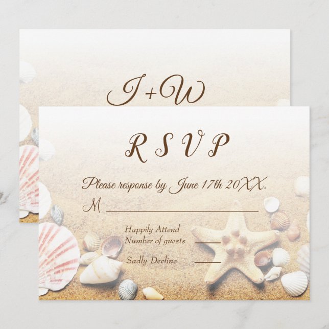 Invitation Mariage Tropical sur la Plage Étoiles de Mer RSVP (Devant / Derrière)