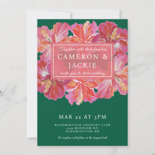 Invitation Mariage Tropical Vert d'Hibiscus Vibrant