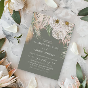 Invitation Mariage Tropical Vert Herbe de Pampa et Floral