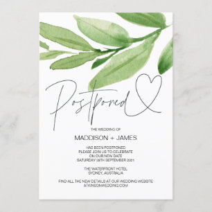 Invitation Mariage Tropical Vert Report Changé la Date