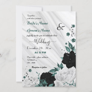 Invitation mariage turquoise bleu blanc et noir