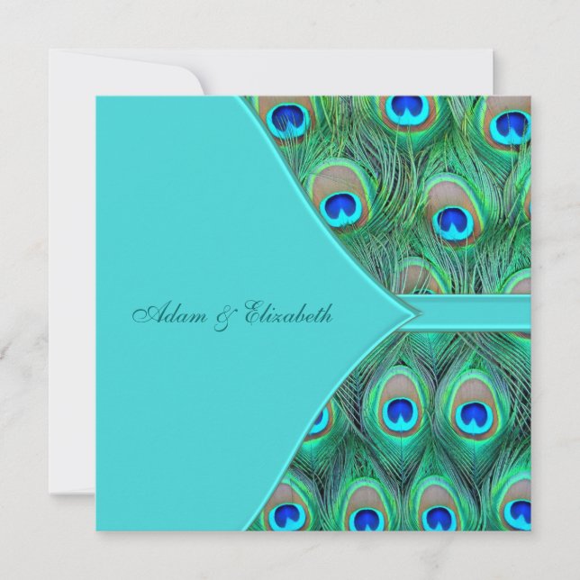 Invitation Mariage turquoise Blue Peacock (Devant)