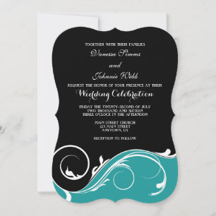 Invitation Mariage turquoise en noir bracelet noir invite