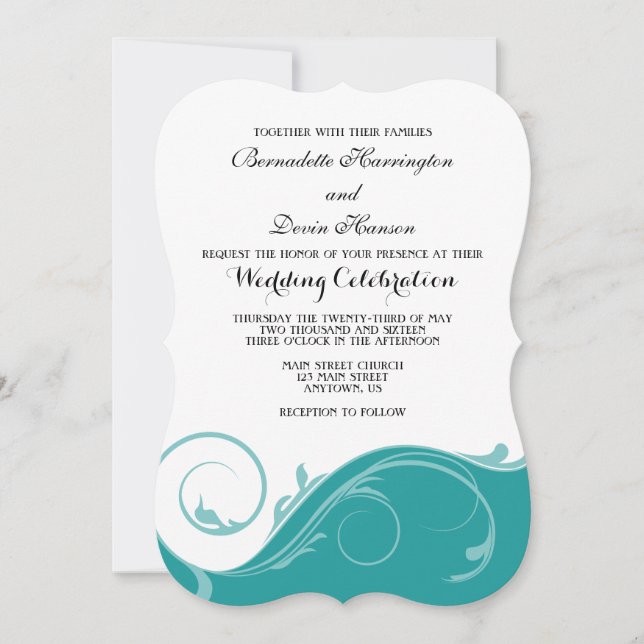 Invitation Mariage turquoise en torse floral (Devant)