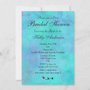 Invitation Mariage Turquoise et Violet Brumeux Abstrait