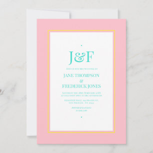 Invitation Mariage Turquoise, Jaune et Rose
