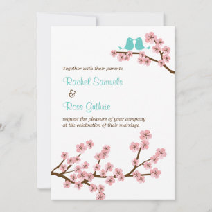 Invitation Mariage Turquoise & Rose Cerise Blossom (Vertical)