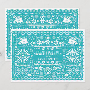Invitation Mariage turquoise sarcelle coupe picado mexicaine