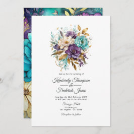 Invitation Mariage turquoise, violet et or