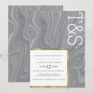 Invitation Mariage Typographie Agate Gris Liquide Marbre
