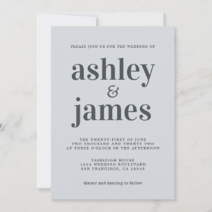 Invitation Mariage Typographie Bleu Clair et Noir Mat
