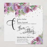 Mariage Typographie Fleurs Sauvages Confettis Doré