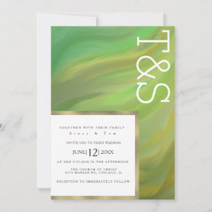 Invitation Mariage Typographie Forestière Verte Gras en Marbr