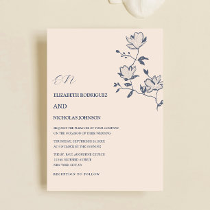 Invitation mariage unique classe florale bleu poussiéreux