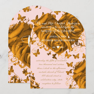 Invitation Mariage Unique Rose Pink Or Cœurs et Roses