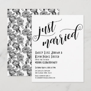Invitation Mariage Unique Typographie Blanc Noir Pivoines
