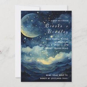 Invitation Mariage Vagues Célestes au Clair de Lune