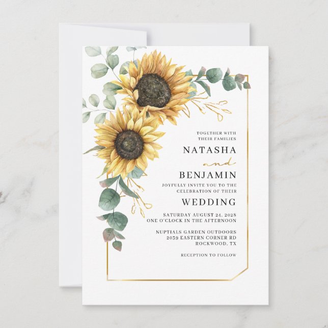 Invitation Mariage végétal de tournesol géométrique (Devant)