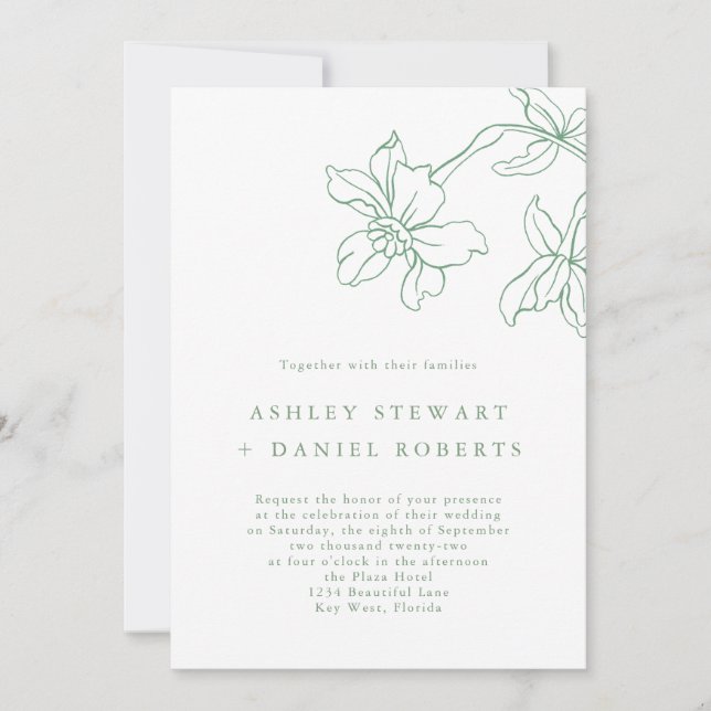 Invitation Mariage végétal moderne Floral Sage vert (Devant)