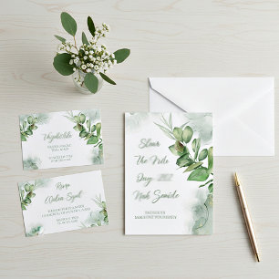 Invitation Mariage verdure aquarelle budget blanc