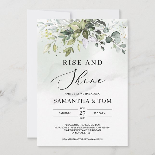 Invitation Mariage verdure boho feuillage debout et brillant (Devant)