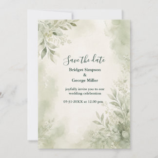 Invitation Mariage verdure romantique sauge eucalyptus