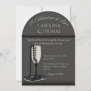 Invitation Mariage Verre à Champagne Perle Noir & Blanc