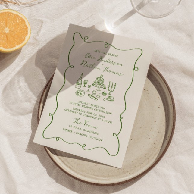 Invitation Mariage vert à main levée (Créateur téléchargé)